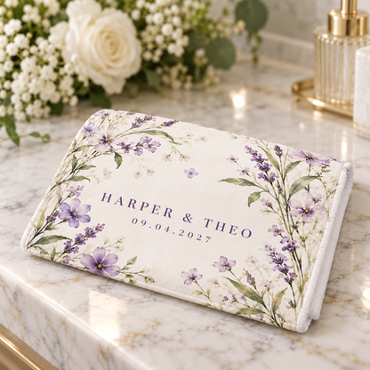 Lilac Meadow personalized wedding hand towel - counter