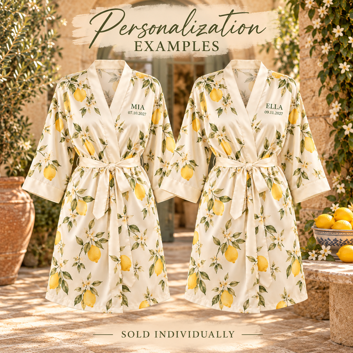 Citrus Brunch Personalized Satin Robe; personalization examples. One Day for Lifetime