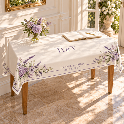 Lilac Meadow wedding table cloth - guestbook