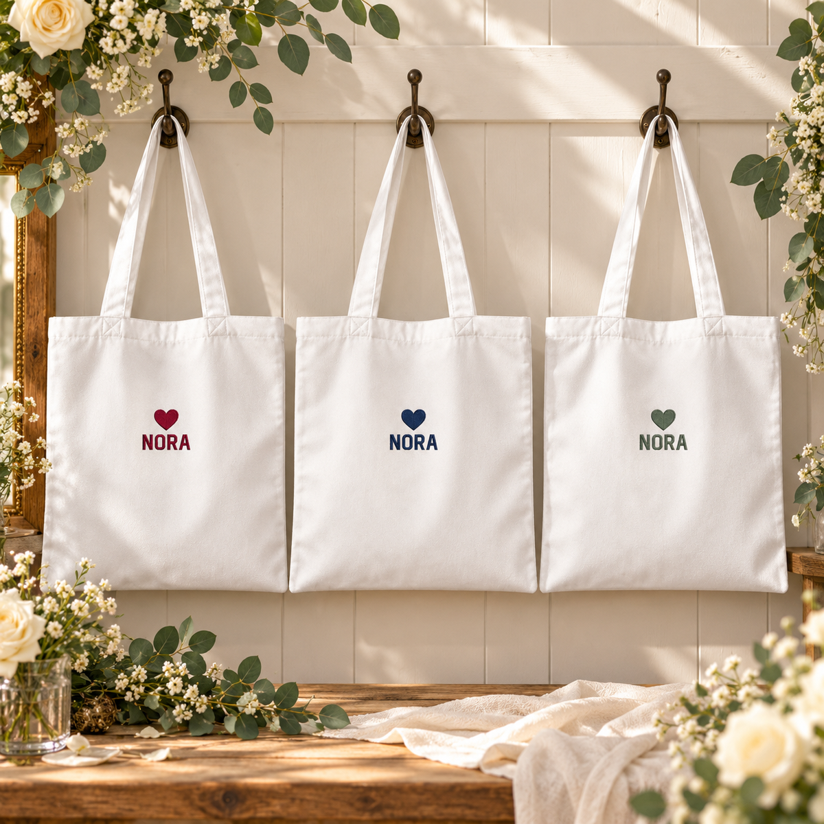 Heartfelt Mother Gift Embroidered Tote Bag; thread palettes. One Day for Lifetime