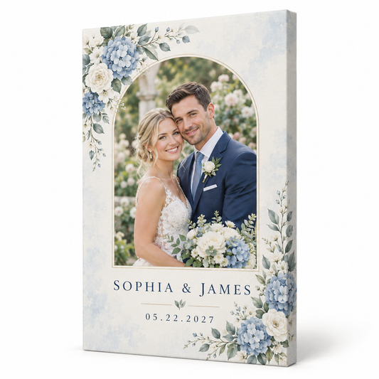 Dusty Blue Floral personalized wedding canvas print - hero
