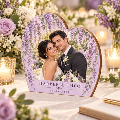 Lilac Wisteria wood photo block - wedding table