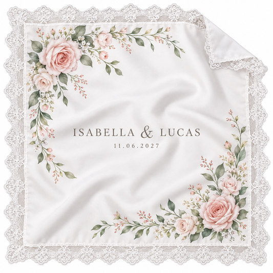 Blush Rose Monogram printed satin wedding handkerchief - hero