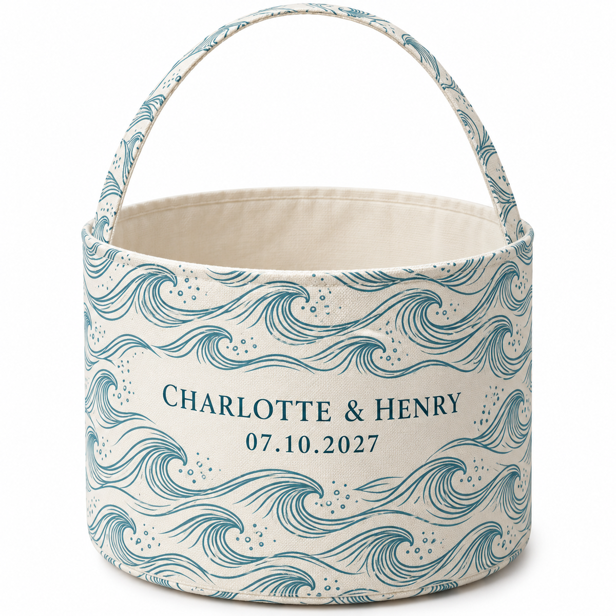 Teal Coastal Waves personalized fabric gift basket - hero