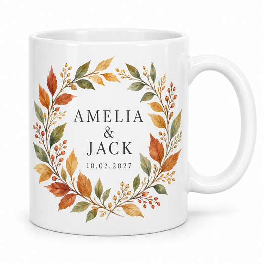 Autumn Leaves personalized wedding ceramic mug - hero