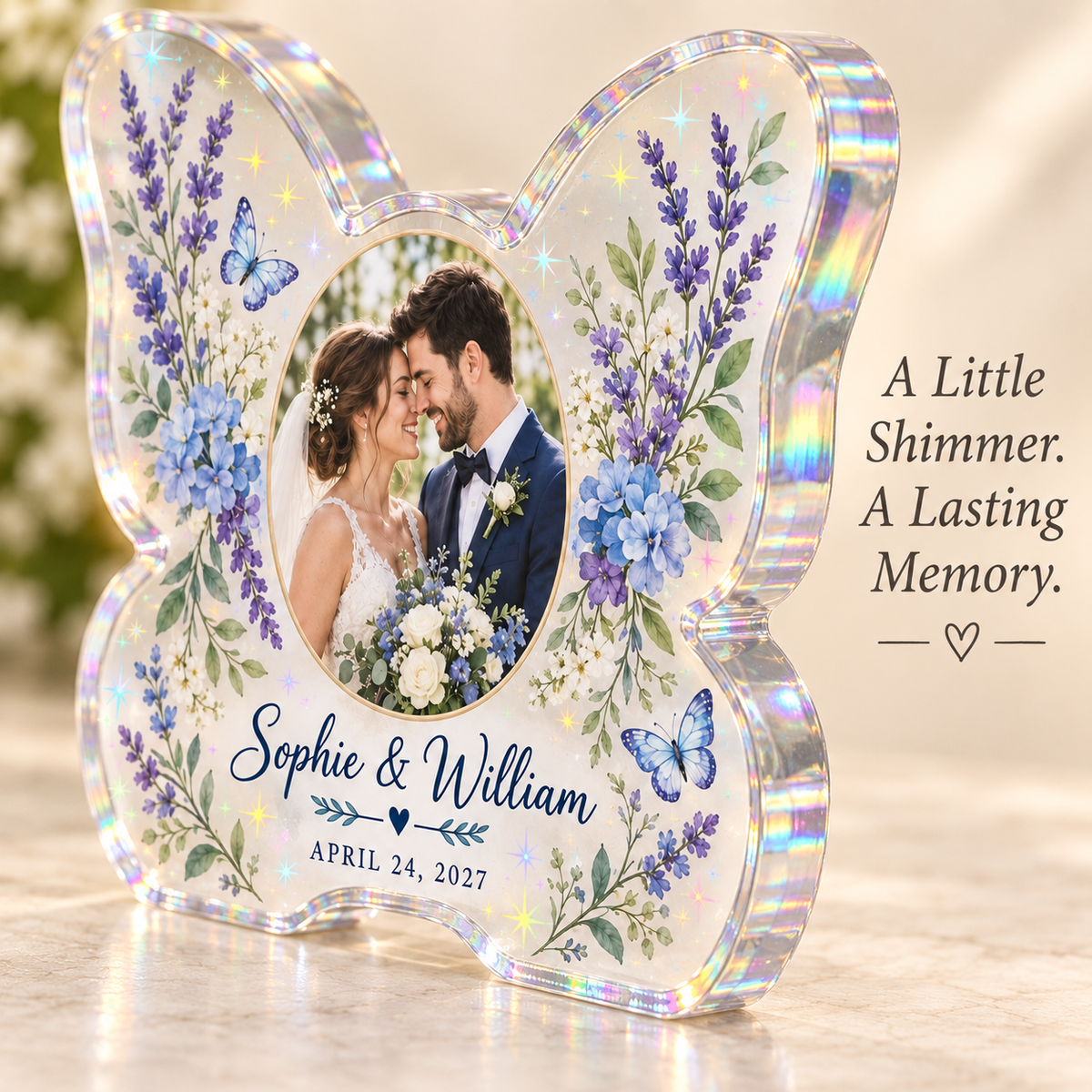 Butterfly Vows | Personalized Hologram Photo Plaque - detail