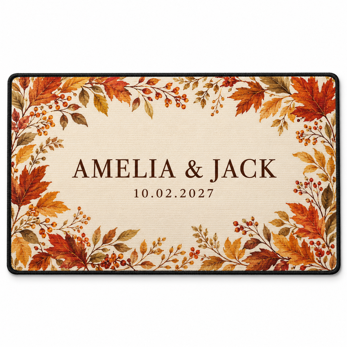 Autumn Leaf Frame personalized wedding doormat - isolated
