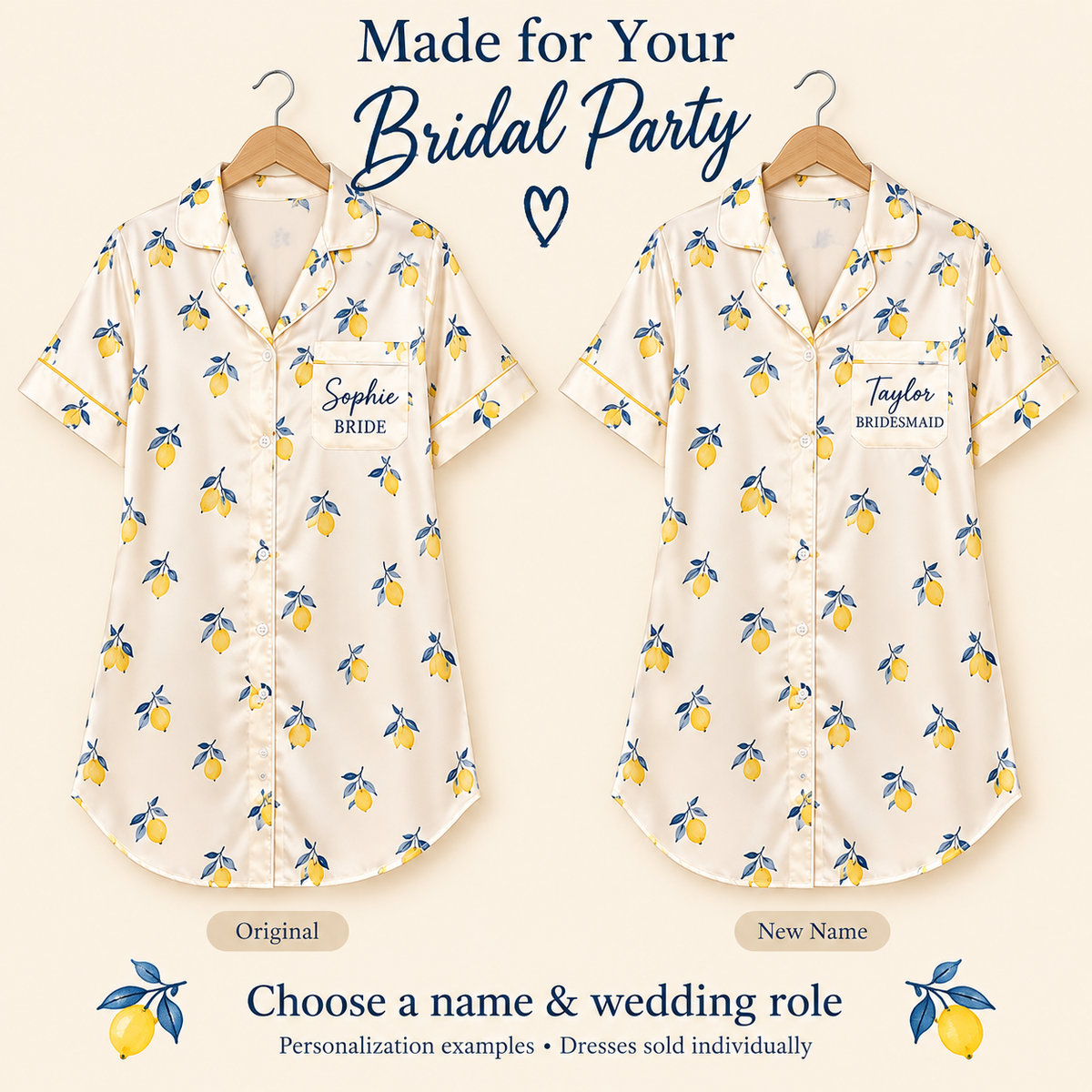 Citrus Wedding Weekend | Personalized Satin Pajama Shirt Dress - personalization