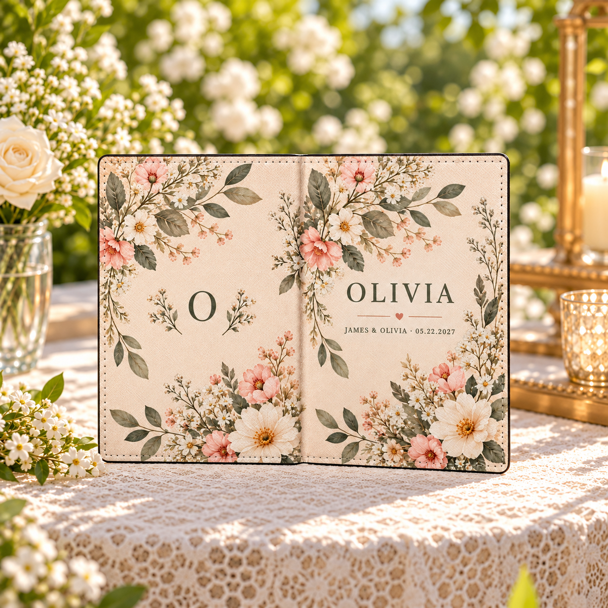 Garden Vows PU Passport Wallet; exterior wrap. One Day for Lifetime