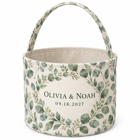Sage Eucalyptus personalized fabric gift basket - hero